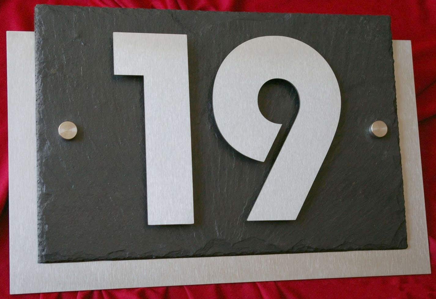 3D Hausnummer aus Edelstahl und Schiefer, Individuelles Hausnummernschild, Straßenschild mit Hausnummer, Anthrazit Türschild