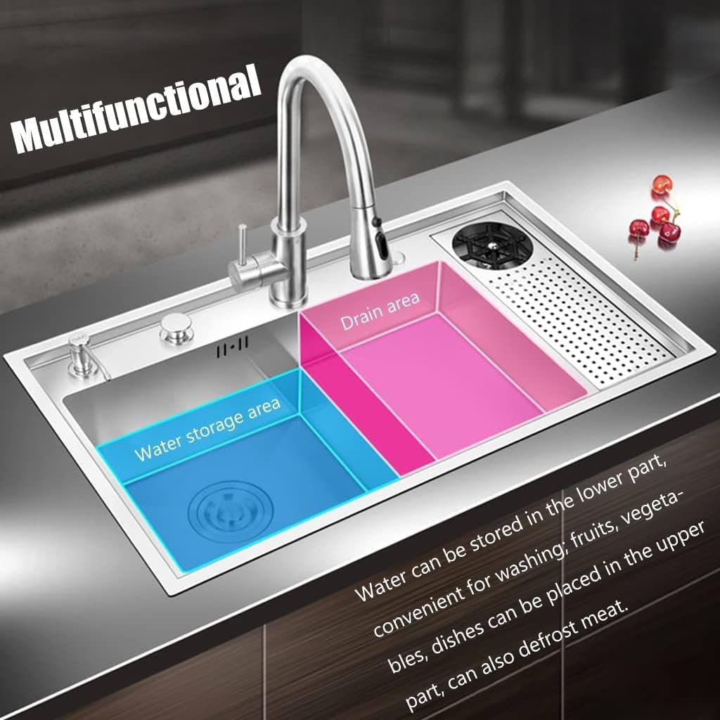 Fregadero de cocina de acero inoxidable con perilla de drenaje y bandeja móvil, kit completo de instalación para estación de trabajo