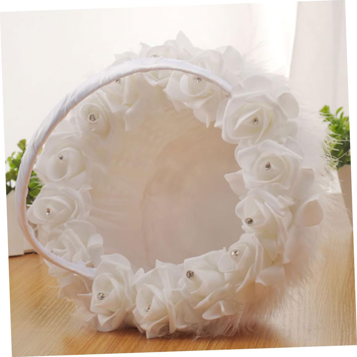 MERRYHAPY Wedding Flower Girl Basket Handheld White Container Basket for Bride Ceremony Supplies Suitable for Weddings and Flower