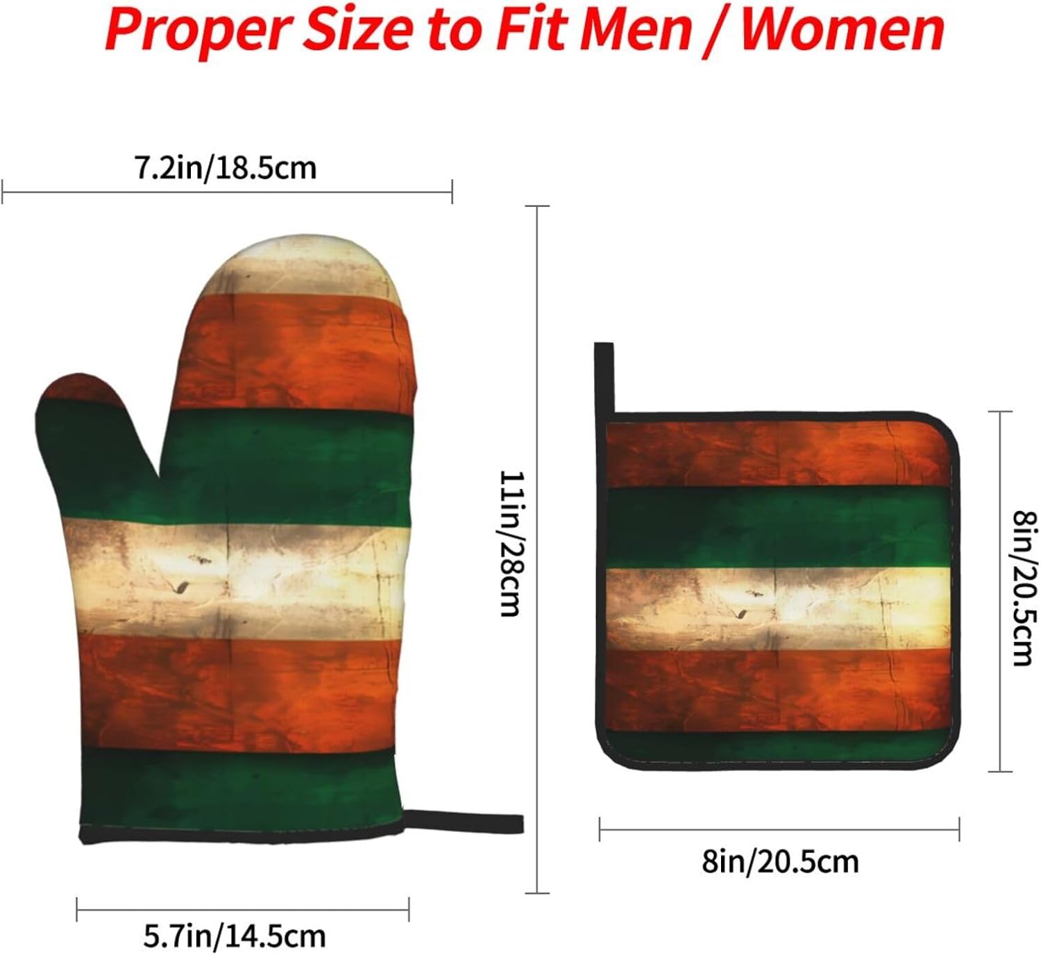 Retro Irish flag Oven gloves and heat-resistant mat 4-piece set. Suitable for grilling, microwave oven frying, and baking