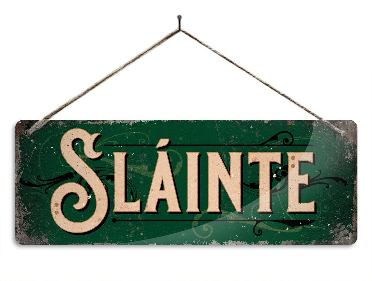 Slainte Worn vintage look Green - XL metal sign with 4 corner holes. Irish Bar Drink Ireland