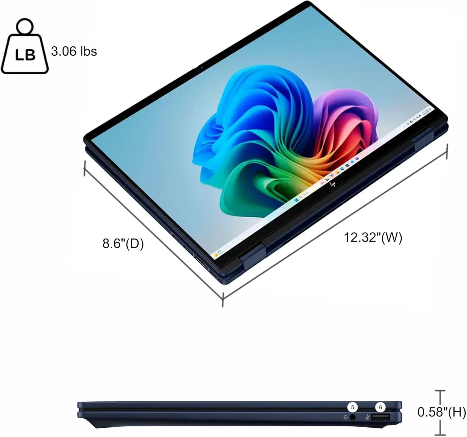 HP OmniBook X Flip 2-in-1 Laptop 14" WUXGA IPS Touch (400nits) Intel 8-core Ultra 5 226V (Up to 40 Tops) 16GB RAM 512GB SSD for Creator Designer Business Professional Win11 ICP Hub/Copilot+ AI PC