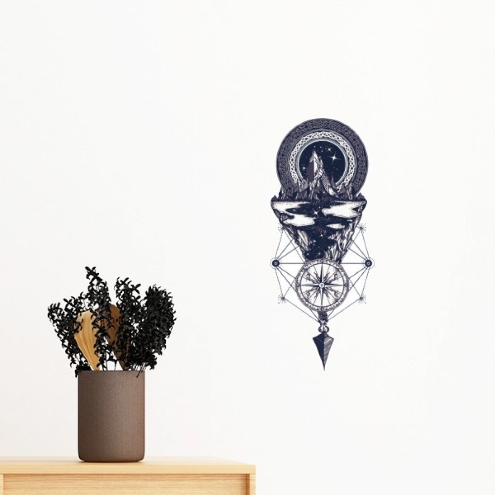 Autocollant mural boussole etoiles papier peint diy amovible deco 40cm