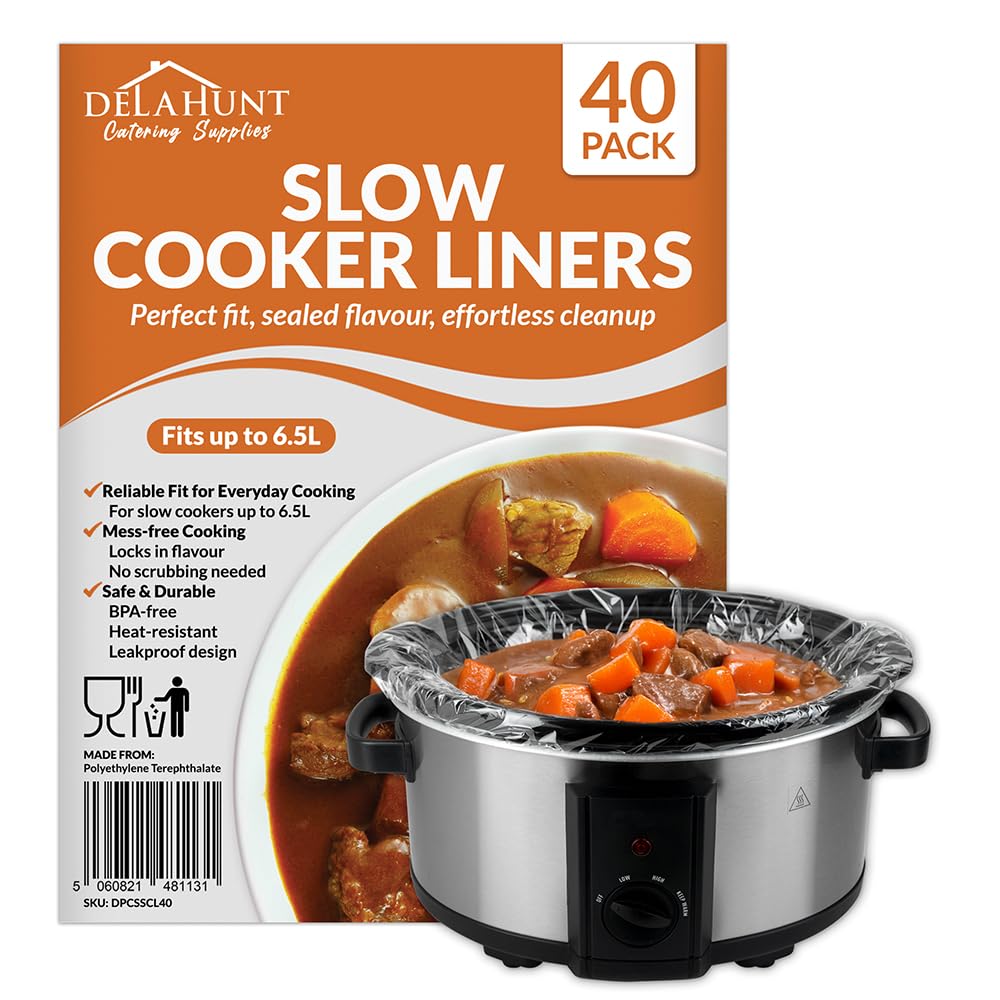 Slow Cooker Liners [40 Pack] – Fits Up to 6.5L, BPA-Free & Heat-Resistant PET Plastic | Leakproof Disposable Cooking Bags for Slow Cookers, Ovens, Freezers, Batch Cooking, Casseroles & Meal Prep