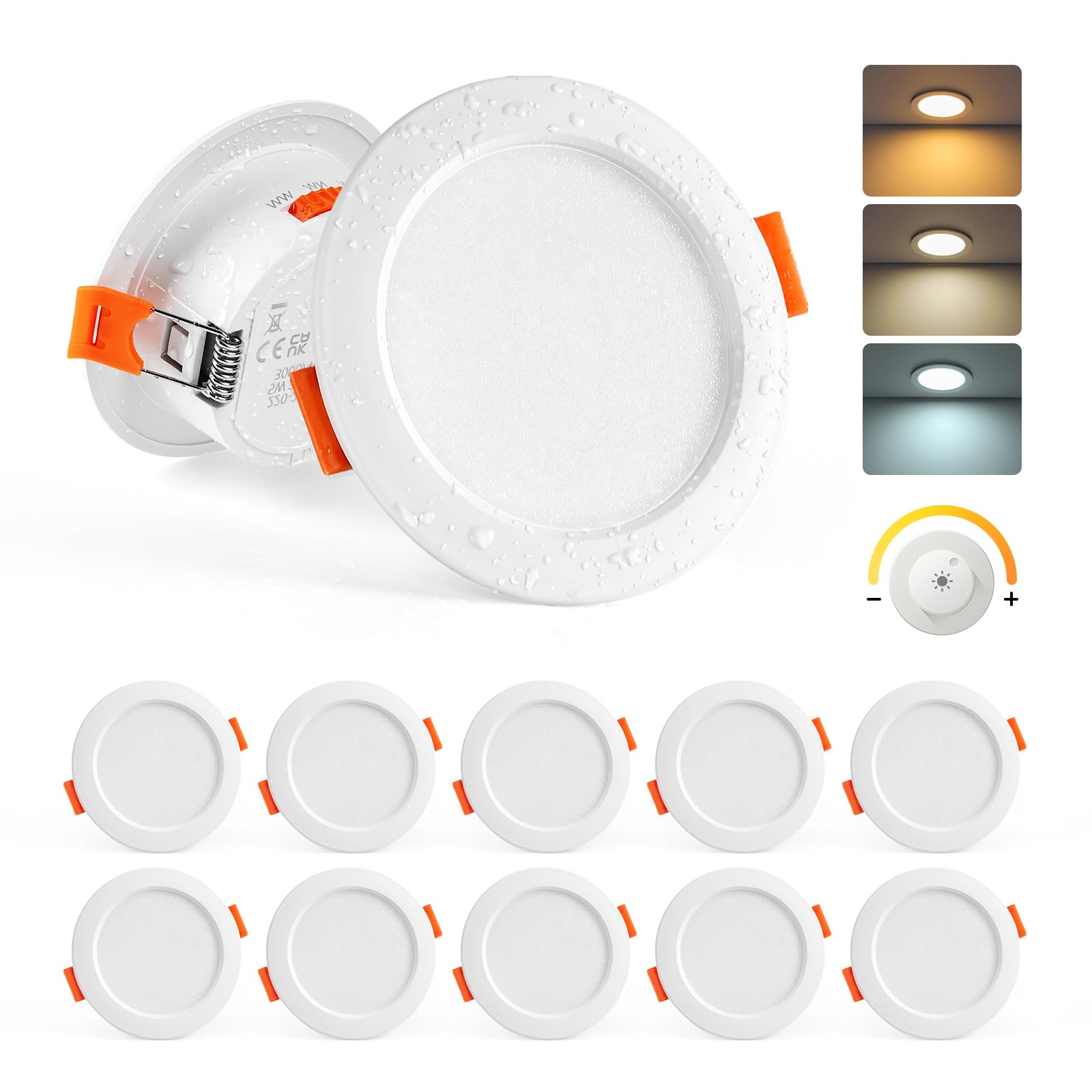Sanyoung Spot LED Encastrable Dimmable 5W, Blanc Chaud Neutre Froid, Trou 65-80mm, IP44, Lot de 10