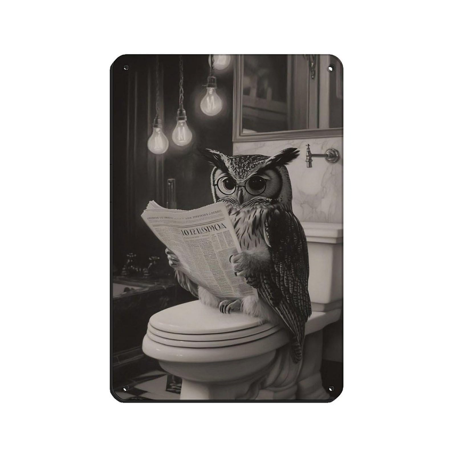 Owl Reading Newspaper Unique Bathroom Tin Sign Vintage Metal Pub Club Cafe Bar Home Wall Art Decoration Poster Retro 8x12inch(20x30cm)