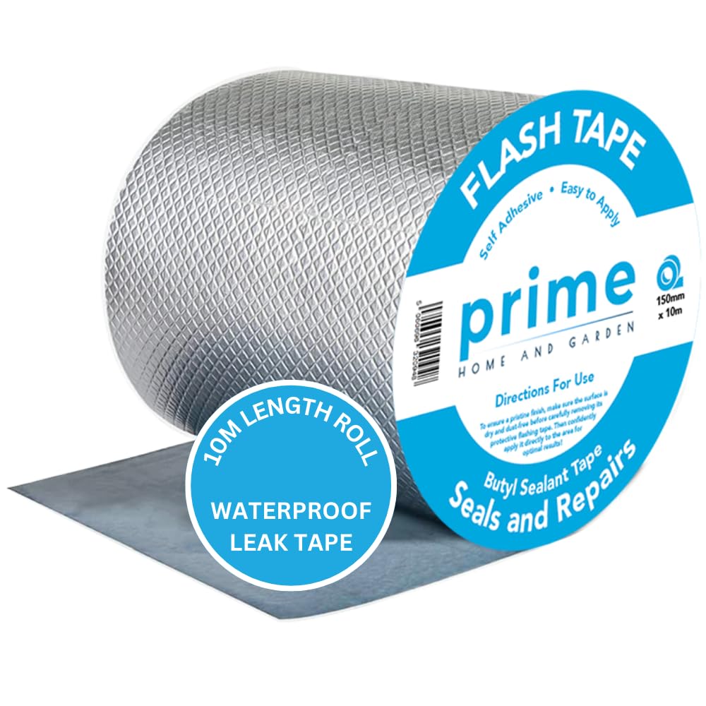 Paint Prime Aluminium Butyl Flash Tape 150Mm(15Cm) X 10M For Roof And Waterproof Tape For Leaks Repair Aluminum Coating Flashing Repair Sealant Seal Strip For Repairing Roof Crack, Gutter And Holes - 6 Inch