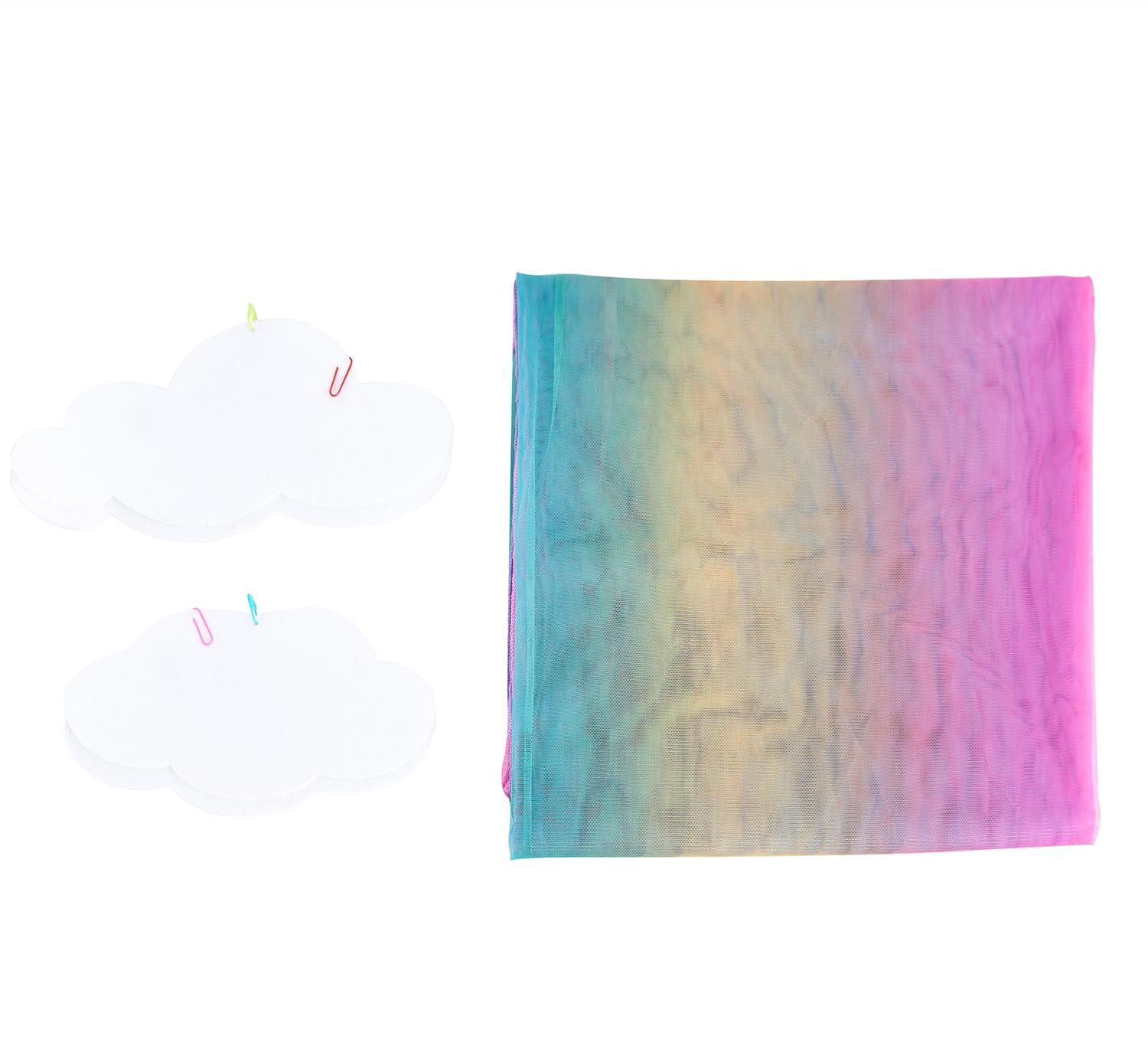 Betthimmel mit Regenbogen-Prinzessinnen-Baldachin, Bettschal, Volant mit Wolkenornamenten, Betthimmel für Mädchen, Bettwäsche, Dekoration (Doppelbett, Regenbogen, 2 Stoffbahnen)