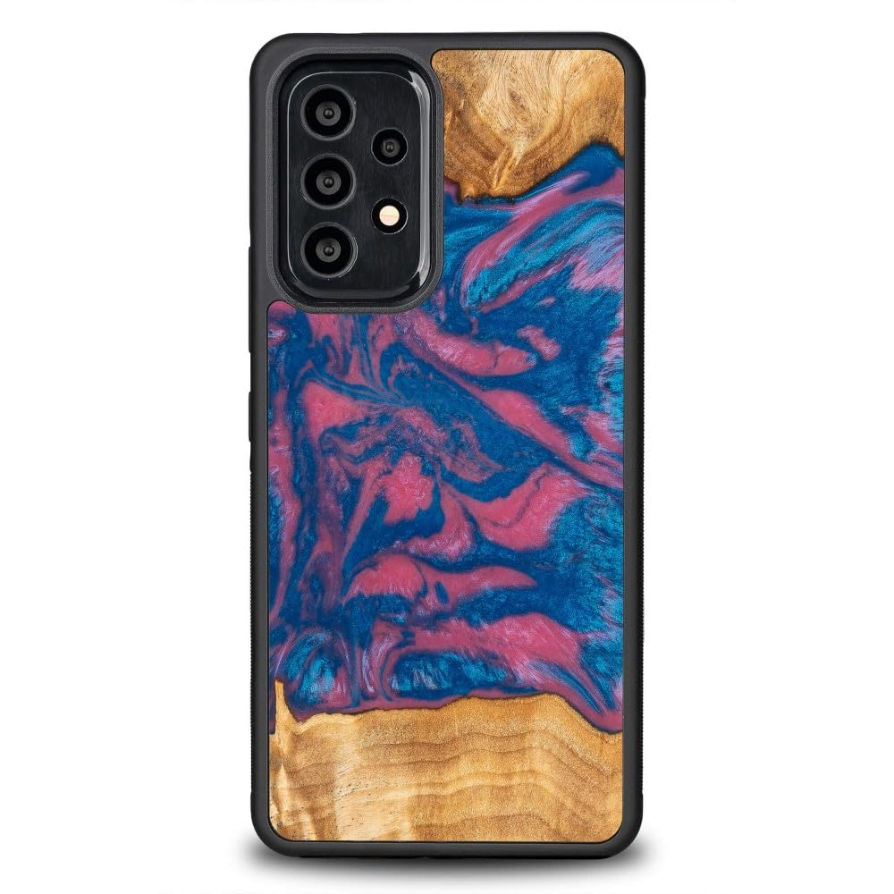 Funda de madera hecha a mano compatible con Samsung Galaxy A53 5G, NEONS: diseño Vegas, madera auténtica y resina, marco de silicona TPU, resistente a los golpes, único
