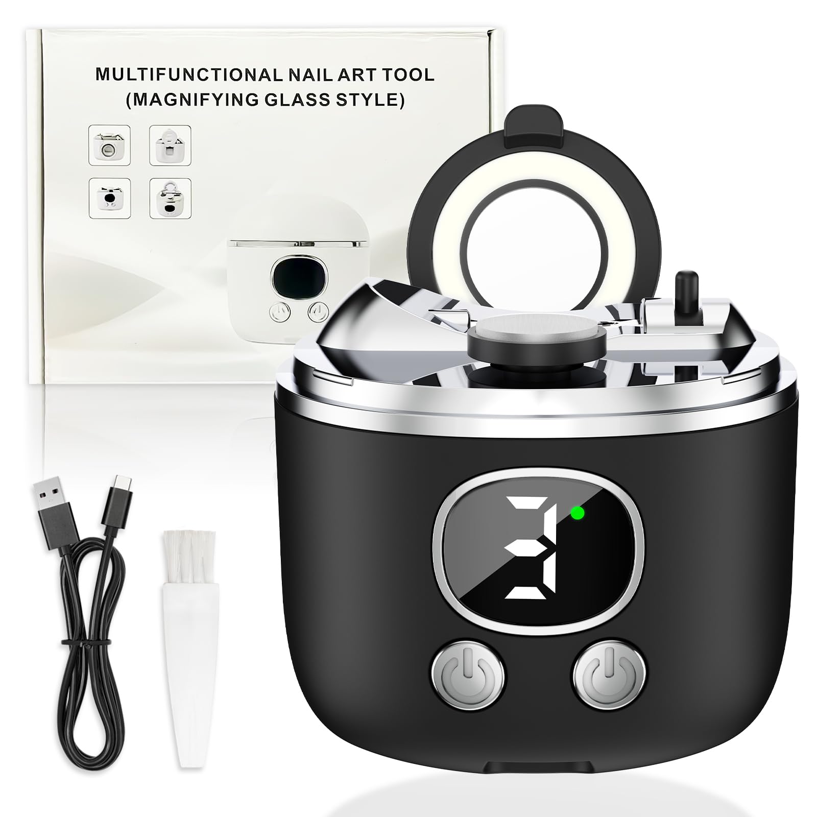 YunLuna 2026 New Electric Nail Clipper, 3-Speed Fingernail Trimmer with Magnifying Glass & Adjustable Trim Slot, Automatic Nail Clipper/Polisher/Grinder with Light Safe for Seniors Adults Kids, Black
