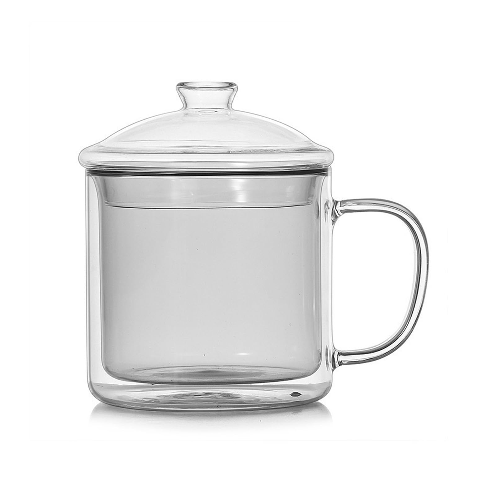 Taza de vidrio doble pared que retiene el calor con asa y tapa gris
