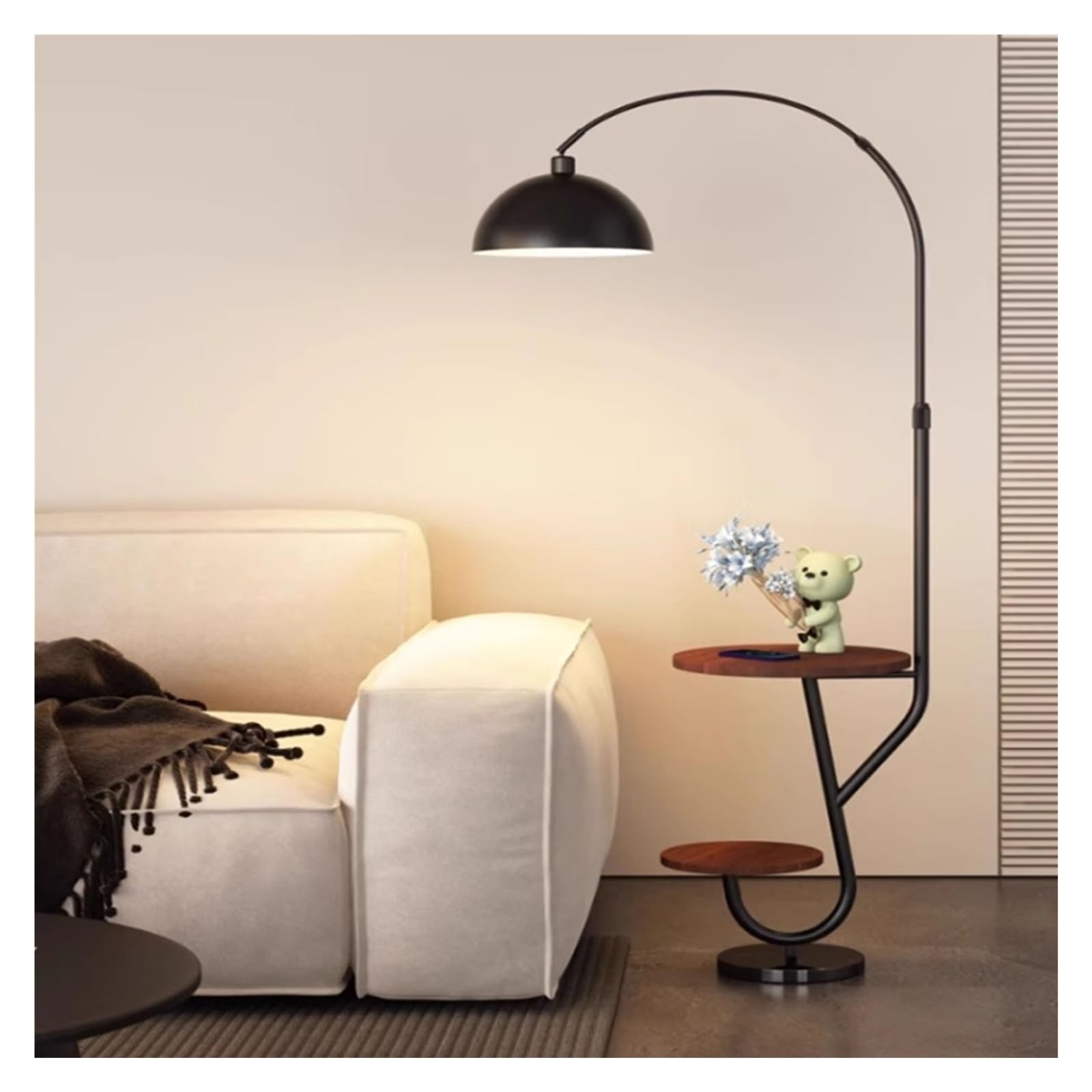 Z4T8M2K6G5 Tall Standing Lamp Floor Lamp with Table, Rustic End with Shelves & 3-Color Temperature LED Bulb, for Living Room, Bedroom(Black)