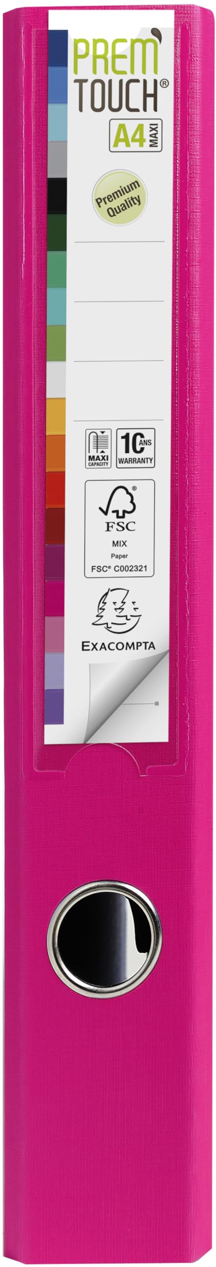 Exacompta - Réf. 53159E - Carton de 10 classeurs à levier A4 MAXI Prem'Touch - Dos 50 mm - Mécanique 55 mm - Dimensions extérieures : 32 x 30 x 5 cm - Format à classer A4 maxi - Coloris : Framboise