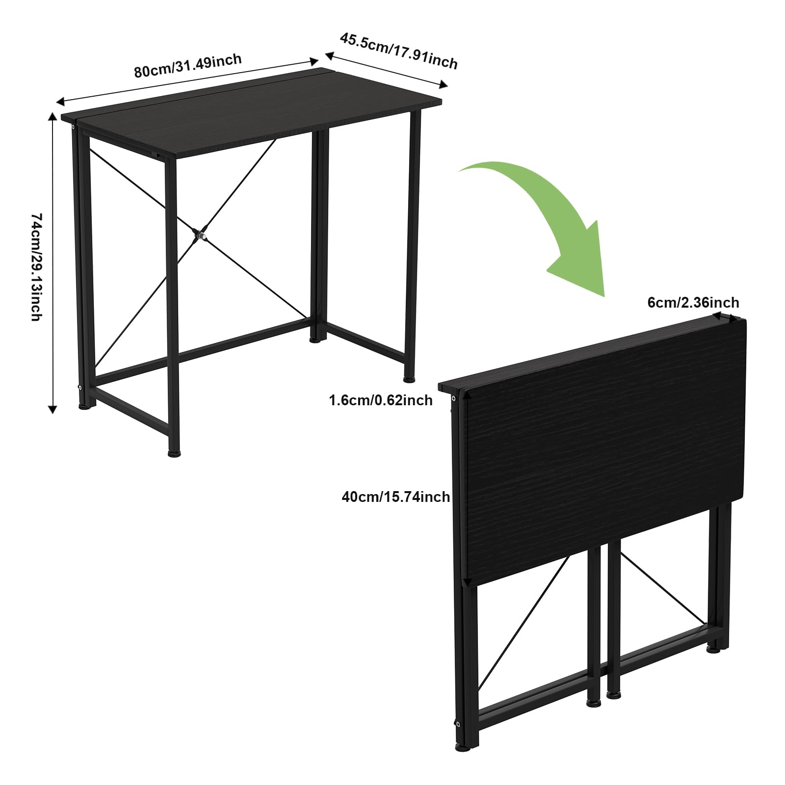 PIPIPOXER Table d'Ordinateur Pliante pour Bureau, Chambre, Lit, Canapé - Étude à Domicile - Noir 80x45x74cm