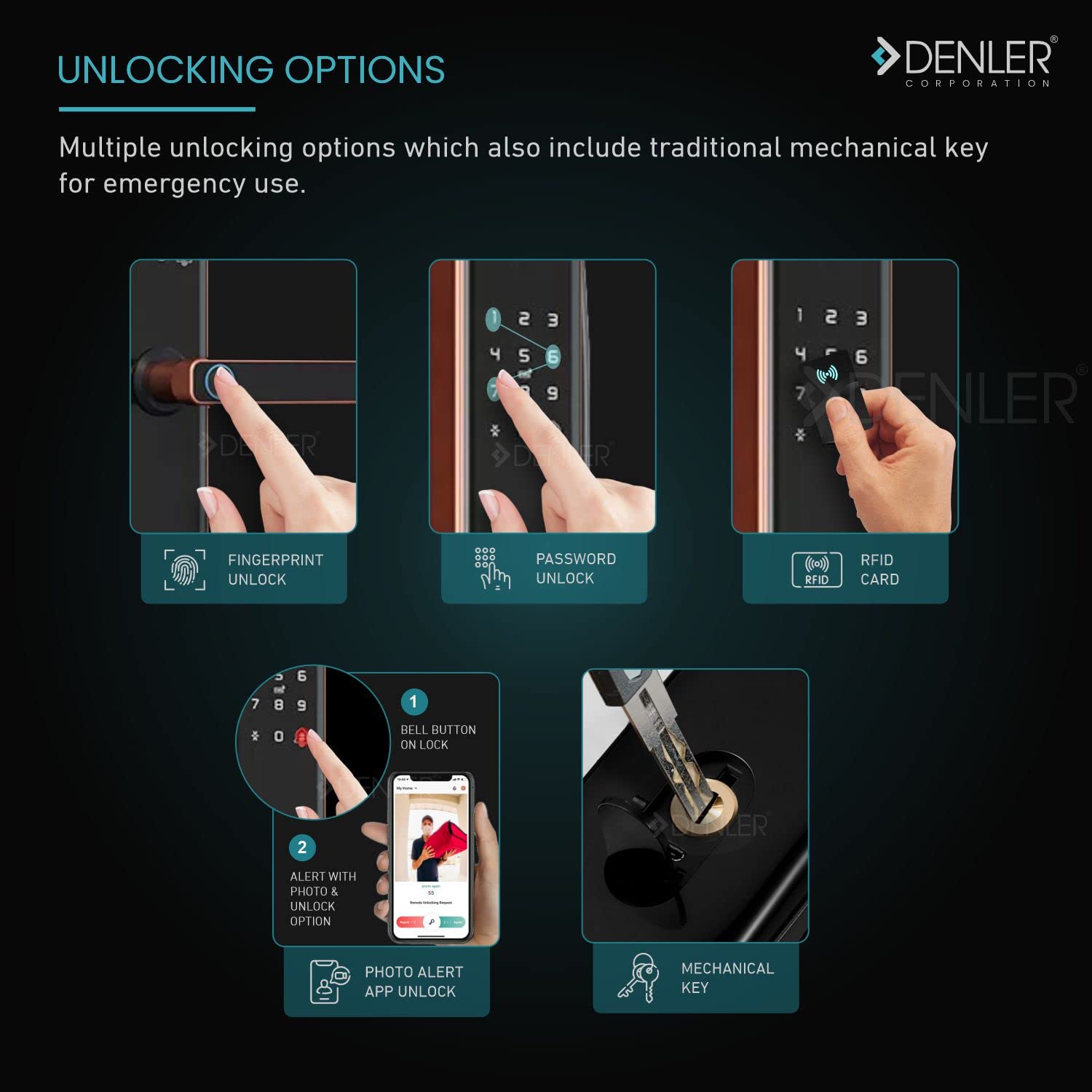 Denler DL04H Rose Gold Smart Lock Digital Door Lock Wi-Fi Remote Unlock Using App, Fingerprint, RFID Card, PIN, Manual Key Access 3 Years Warranty, Aluminum 2