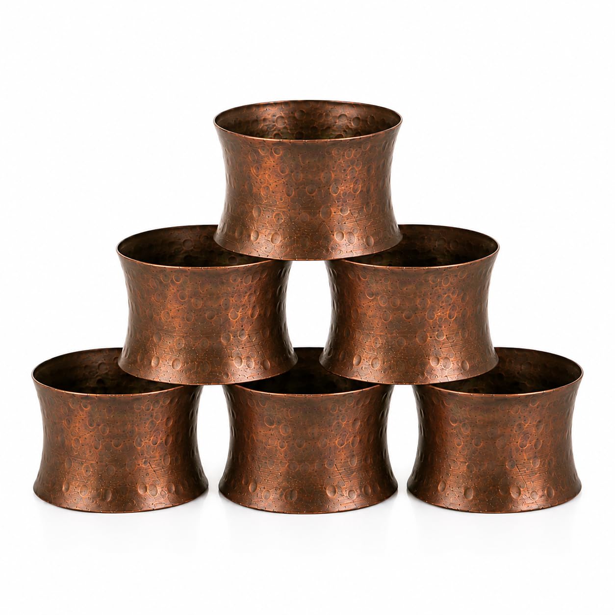 ITOS365 Handmade Round Hammered Antique Napkin Rings Holder for Dinning Table Parties Everyday, Set of 6