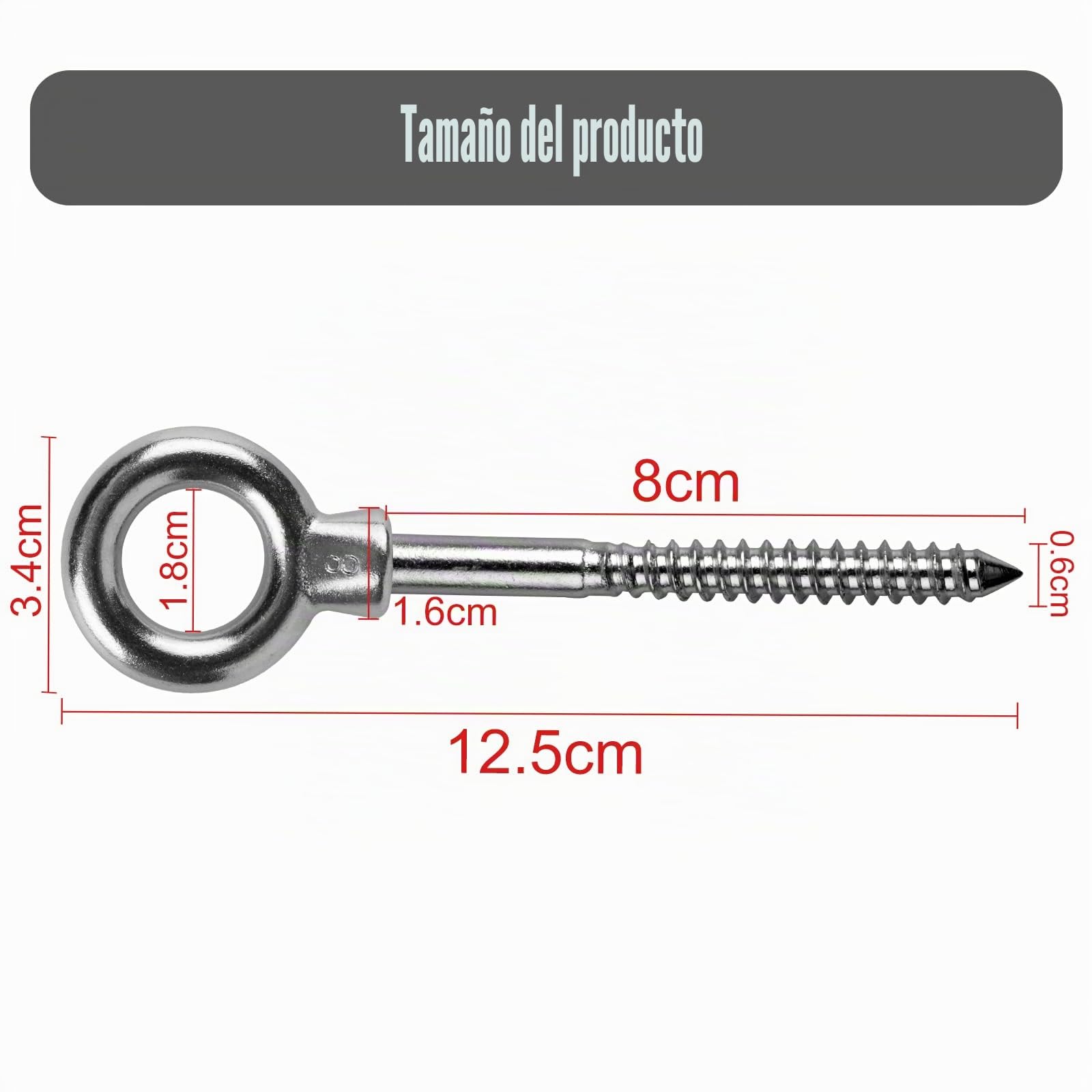 LALAGO 12 PCS. Perno de ojo, Pernos de tornillo, M8 x 80mm Acero inoxidable 304 Pernos de ojo de acero inoxidable, Ojales de tornillo para madera