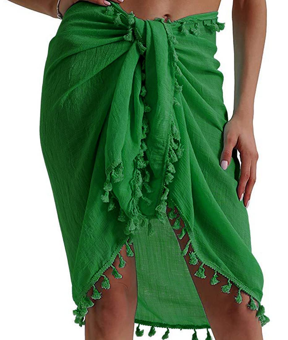 UMIPUBO Mujer Vestido de Playa Semi-Transparente Ropa de Baño Playa Vestido Suelto de Bikini Cover up Sarong de Playa Pareo Chal Falda con borlas