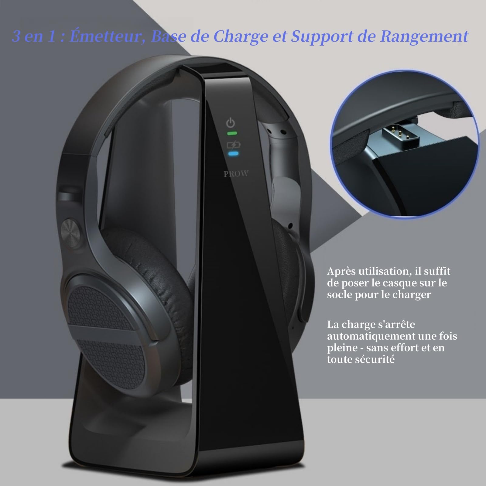 Casque TV Sans Fil pour Seniors avec Gros Boutons, 15H Autonomie & 0 Délai, Station de Charge par Émetteur 2.4GHz, Bluetooth Over-Ear, Pour la Majorité de TV, Compatible Optique(TOSLINK)/RCA/3.5mm