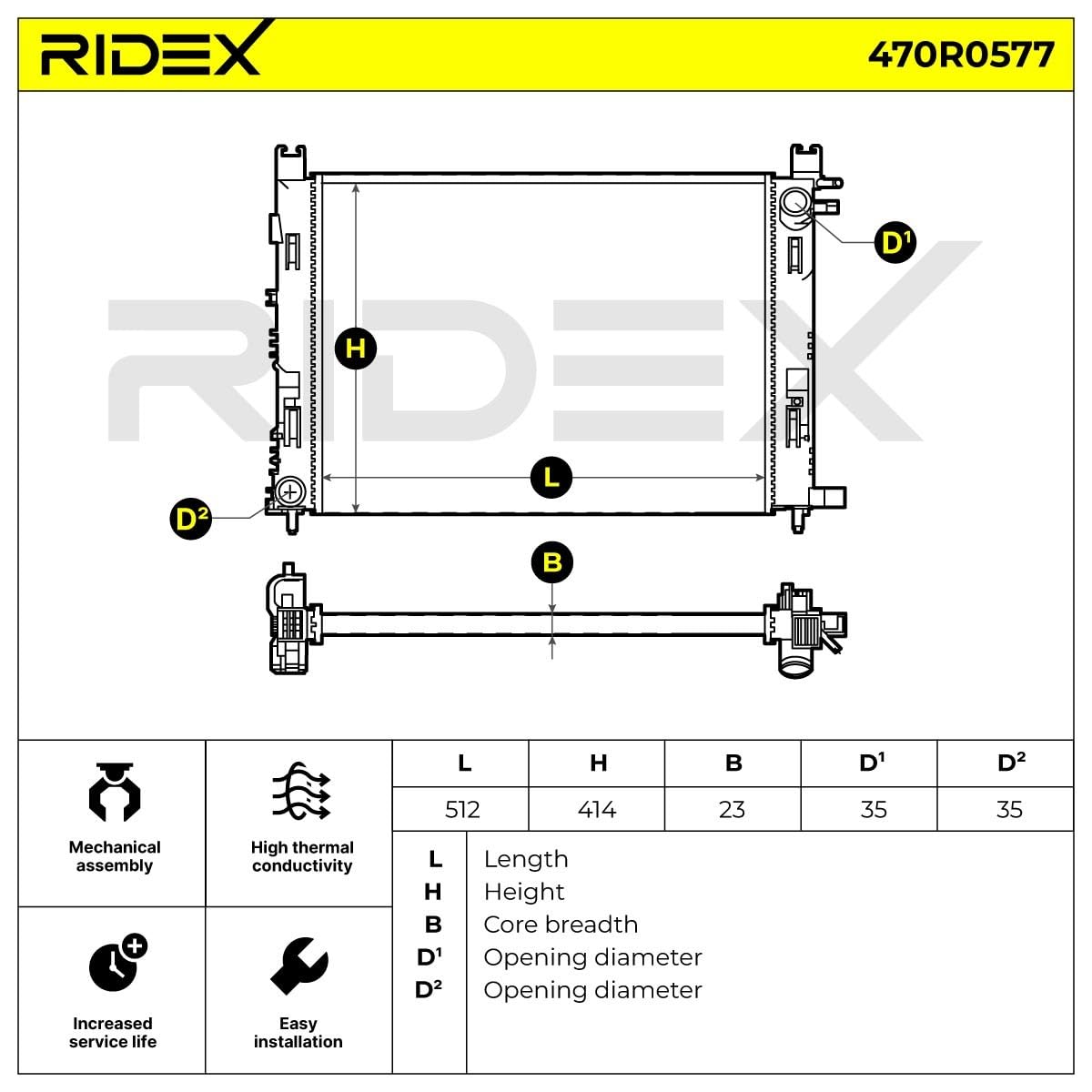 RIDEX 470R0577 Radiador refrigeración del motor Compatible con RENAULT Clio 4 Grandtour KH