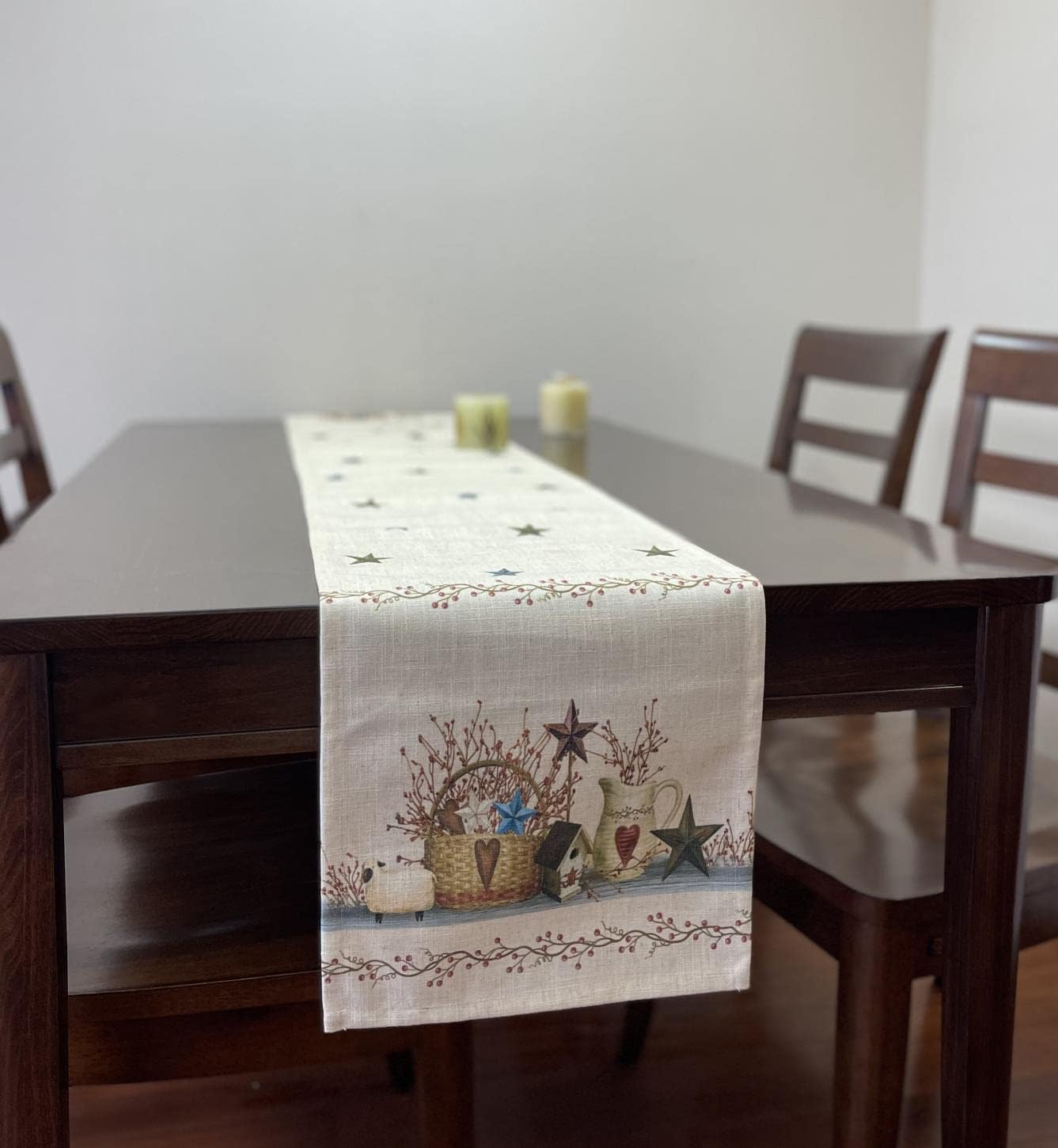 Table Runner Country Stars Rectangle 70 X 13 Inch Table Setting Decor for Garden Farmhouse Wedding Party Holiday Dinner Home Decoration Everyday Cotton Linen