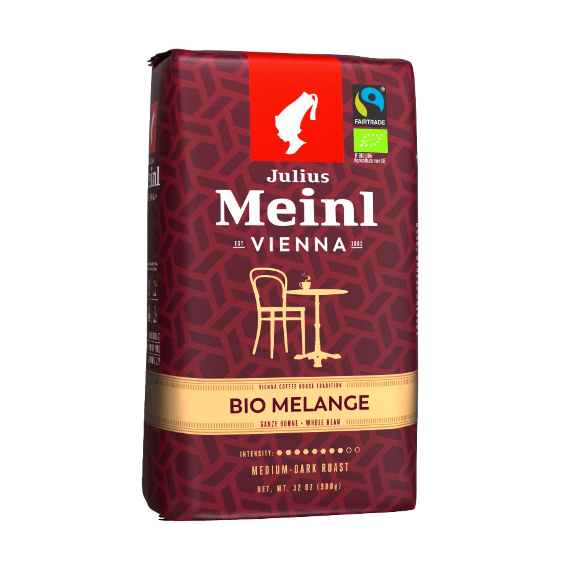 Julius Meinl Vienna Bio Melange - 900g ganze Bohnen | Premium Bio-Kaffeemischung | Wiener Melange | Aromatischer Kaffee aus 100% Arabica-Bohnen | Nachhaltig und Fair Trade zertifiziert | 3x 900g