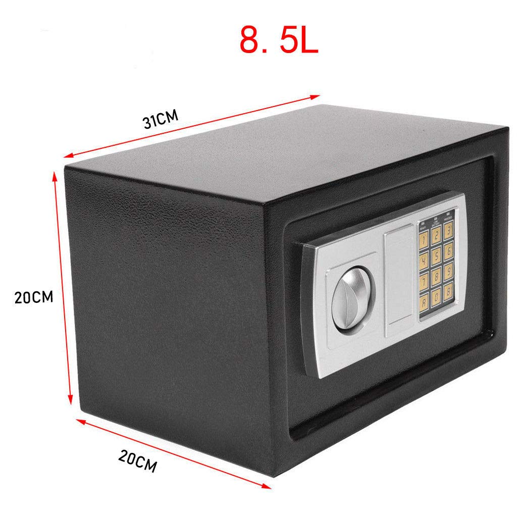 Caja de seguridad electrónica digital de 8,5 litros, color negro con código y llave para almacenar objetos valiosos en casa oficina cualquier habitación mediana 31 x 20 x 20 cm