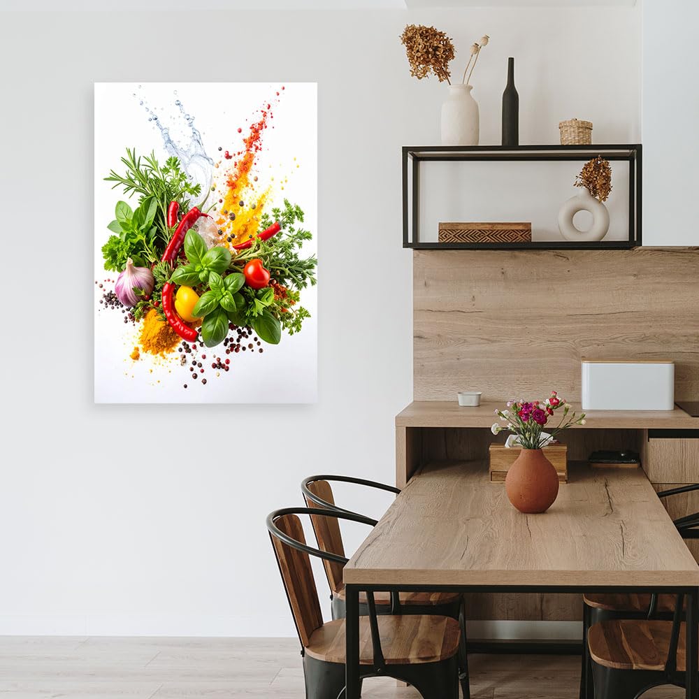 Feeby Stampa su Tela - Quadro su tela per la cucina - Quadro moderno - Erbe aromatiche spezie verdure - 70x100 cm - Decorazioni Parete