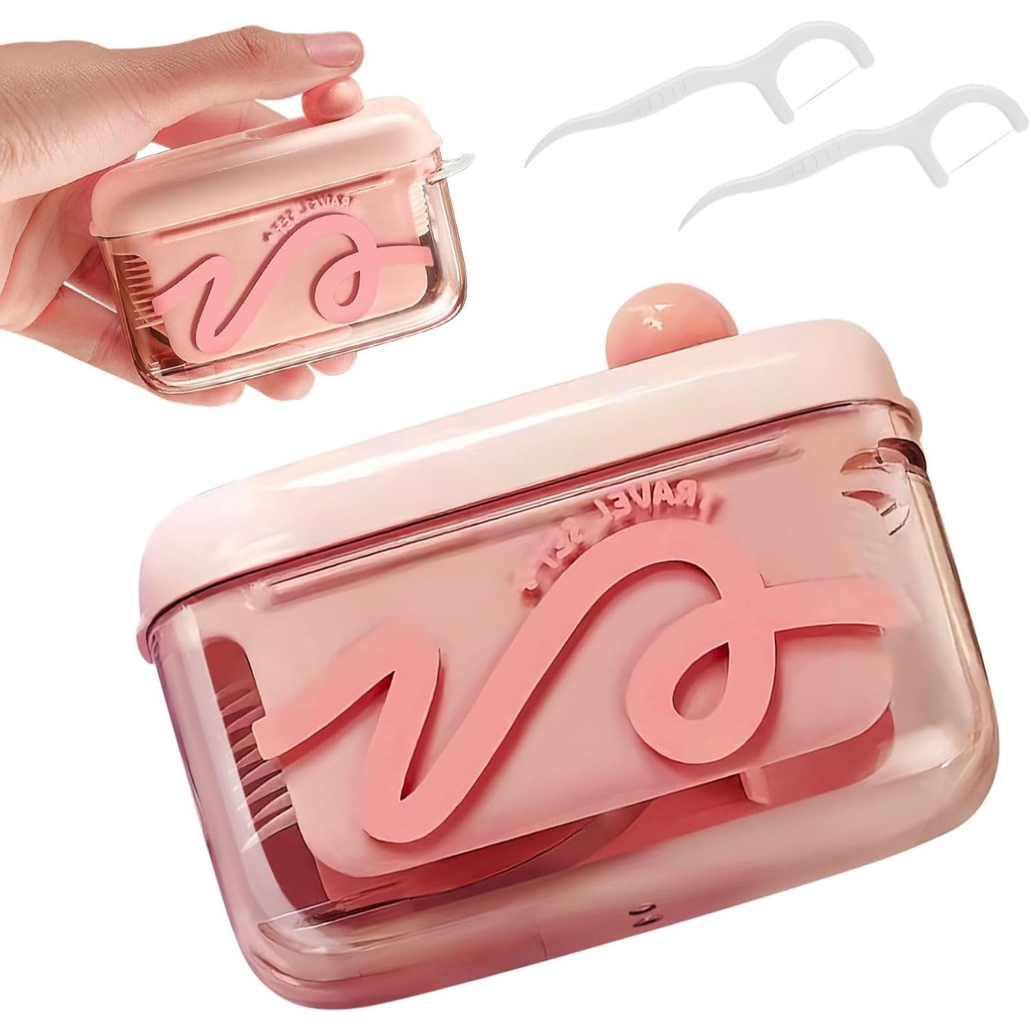 Automatic Toothpick Dispenser, Floss Dispenser, Automatic Floss Box, Pop-up Portable Floss Dispenser with 10 Pcs Dental Floss, Refillable Travel Floss Container (Pink)-image-9