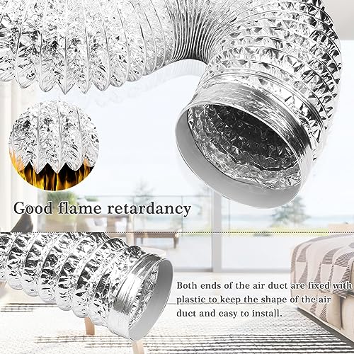 Image of Omont Dryer Vent Hose 4 Inch 5FT Flexible Dryer Ducting Tube Air Duct Aluminum Insulated Flex Hose Kit Indoor Outdoor