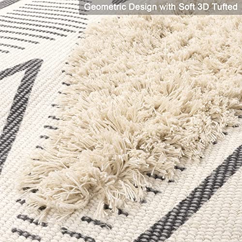 INKARO BOX Cotton Rug, Tufted Cotton Rug, Washable with Tassels, Woven Geometric Shag Throw, Boho Area Rug for Laundry Room/Bedroom (Beige, 60 x 130 cm) - Image 3