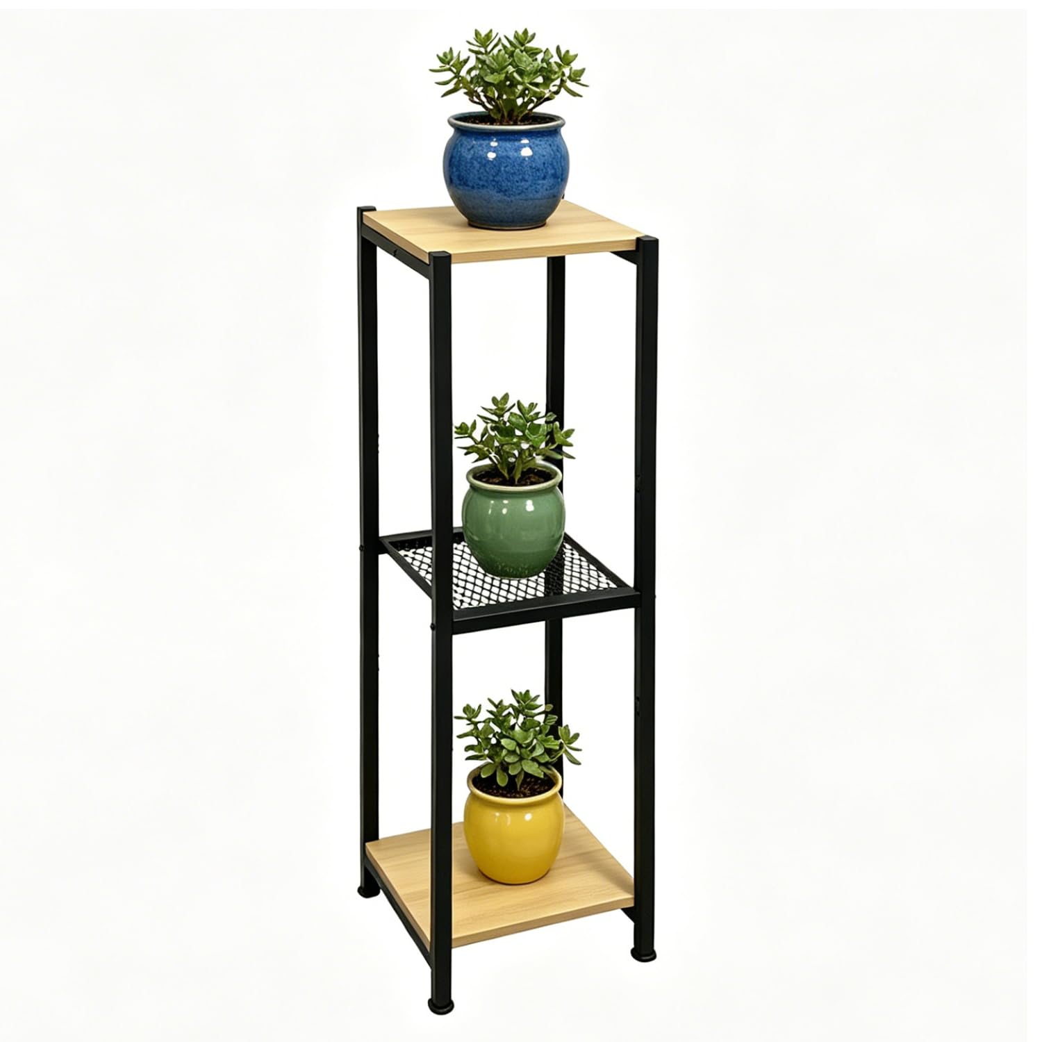 Zoapion 3 Tier Plant Stand Indoor Plant Shelf for Multiple Plants,Wooden Flower Stand Rack Holder for Living Room Patio Boho Garden Home Decor,Yellow Oak and Black