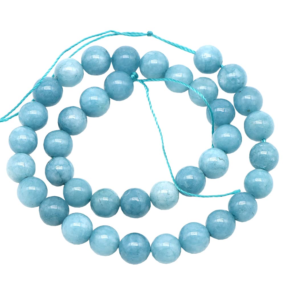 Hugede Blue Natural Aquamarine Polished Stone Round Smooth Crystal Beads For Jewelry Making - 8Mm