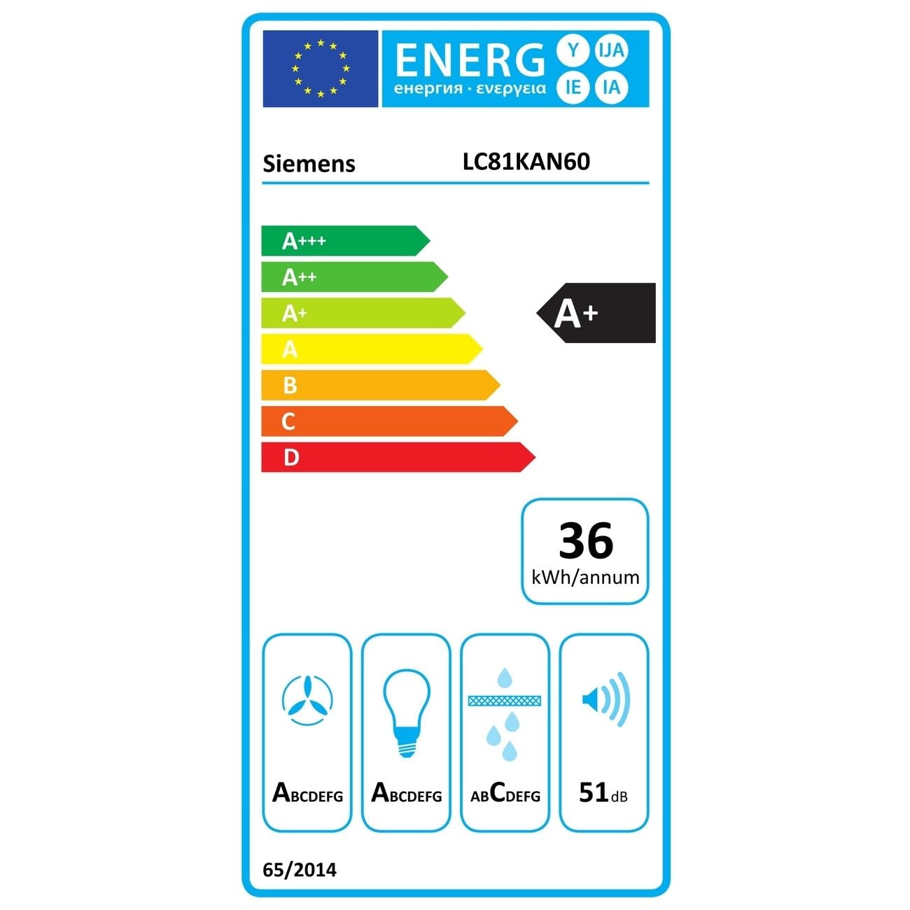 SIEMENS Hotte decorative murale LC81KAN60, IQ500, 80 cm, 915 m3/h, 4 vitesses