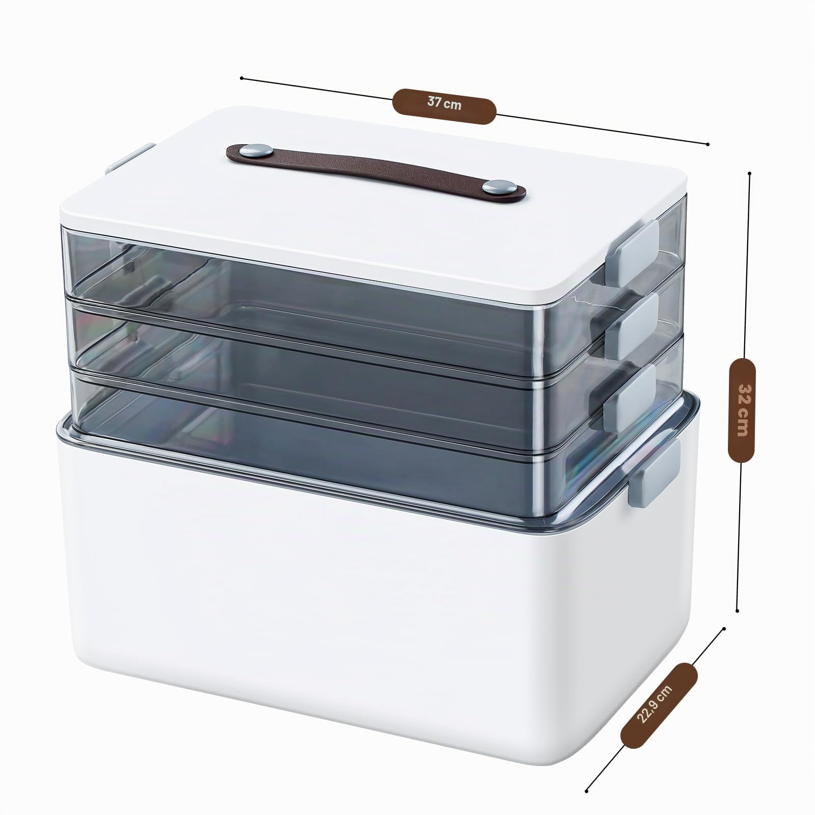 IMHO Boîte de Rangement à 4 étages pour médicaments, Organiseur Portable avec poignée en Cuir, étui de Rangement Vide pour la Maison, Les Loisirs, Les Accessoires de Couture et Les Fournitures