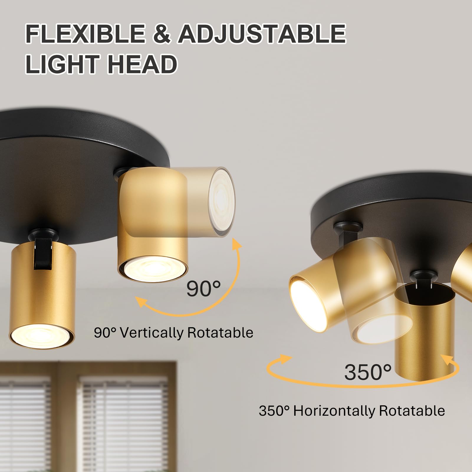 HARPER LIVING Foco empotrado para techo, casquillo GU10, acabado negro y dorado, orientables a 350°, iluminación moderna redonda para cocina, dormitorio, salón, pasillo (21 cm)