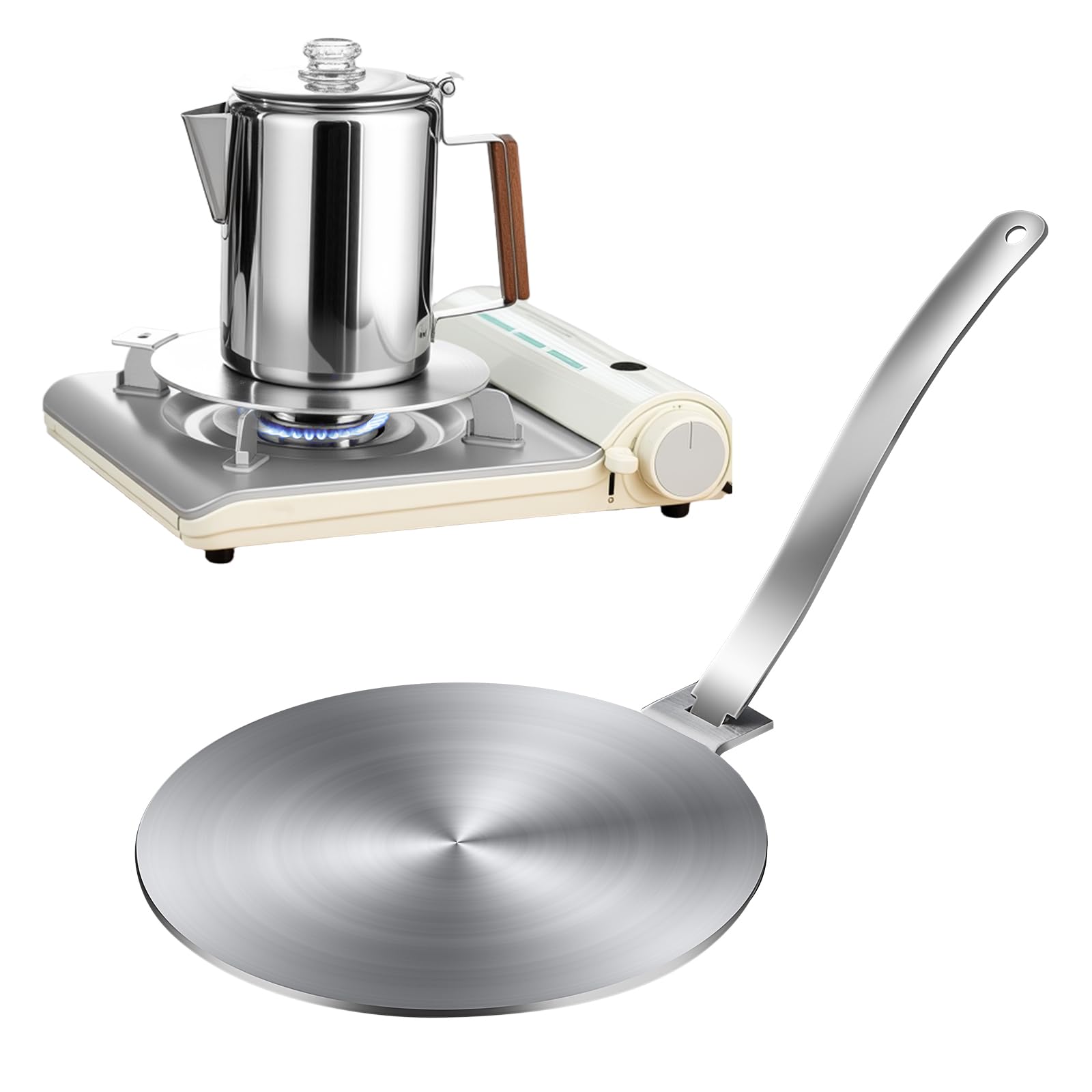 Placa adaptadora de inducción de 20 cm – Placa adaptador universal de inducción para utensilios de cocina no magnéticos, placa de acero inoxidable duradera con mango extraÃble
