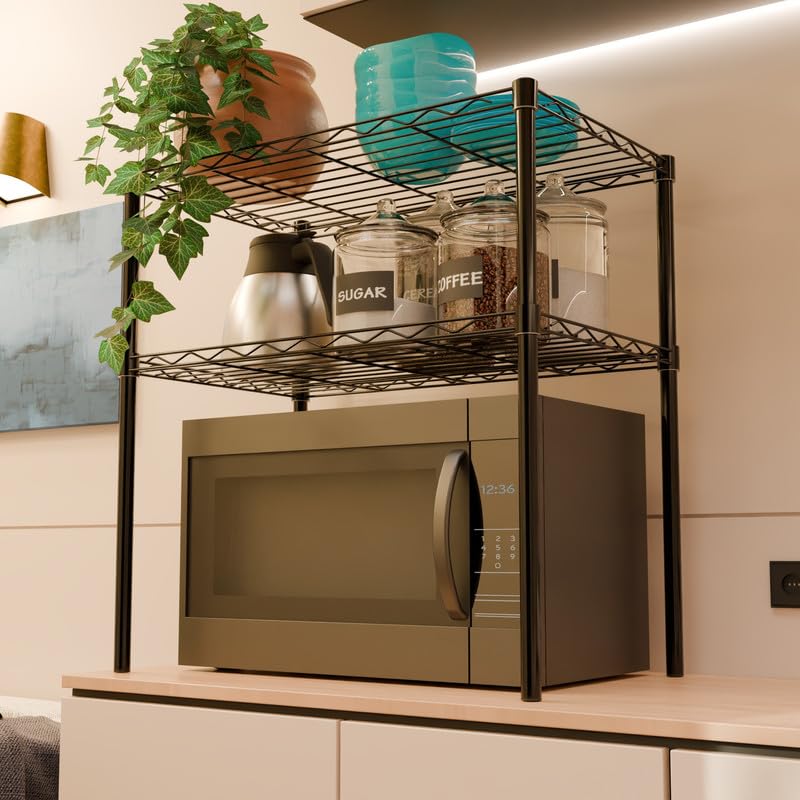 Image of 2-Shelves Microwave Compact Heavy Duty Steel Storage Rack | Multipurpose Shelving Unit for Kitchen, Home & Utility