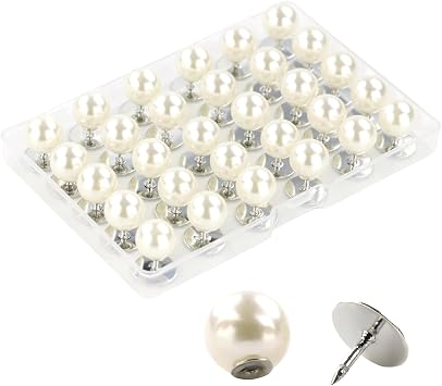 ZENGLU No-Sew Pearl Buttons, 30 Sets of 2/5 inch Removable Reusable Brooch Pins for Shirts, Blouses, Dresses, Sweaters, Shawls for Women 10mm/White