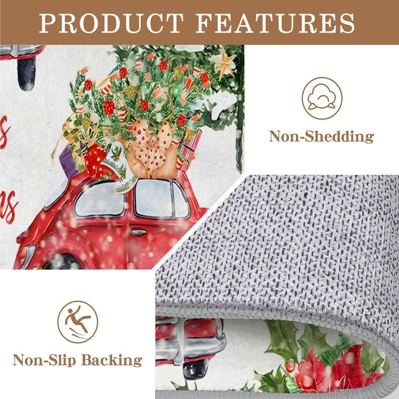Miniatura 6 de Alfombra de área pequeña de Navidad de 3 x 5, lavable, alfombra de entrada con estampado de árbol de Navidad, alfombra suave antideslizante para