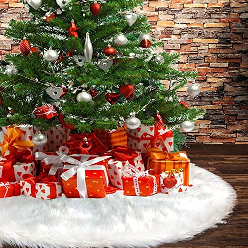 XOYO Weißer Plüsch Weihnachtsbaum Rock 61zoll/155cm Weihnachtsbaumdecke Groß Weiß Kunstfell Weihnachtsbaum Röcke Ornaments für Weihnachten Baum Rock Deko Weiß Weihnachtsdekoration Cover