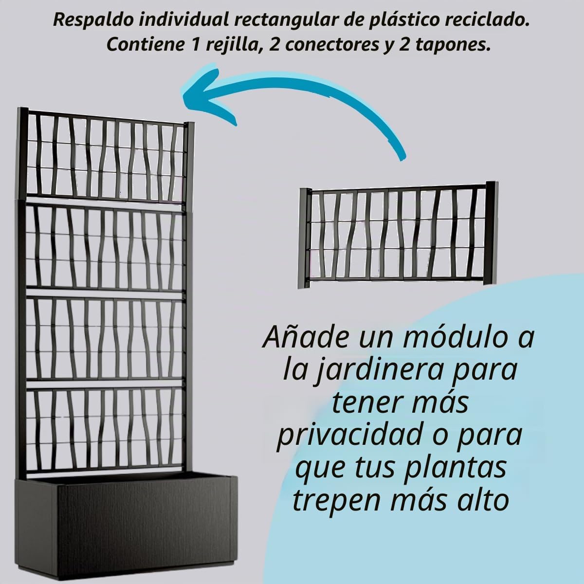 Tomaino - Kit para alzar la jardinera con espaldera de plástico, compatible con modelo Ethica Stefanplast, exterior jardín, macetas y flores trepadoras, privacidad terraza balcón (blanco)