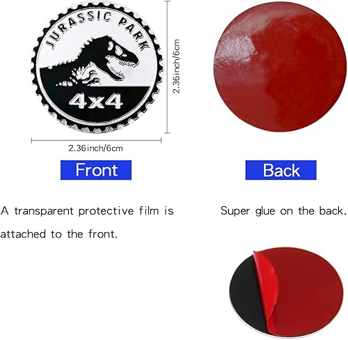 Miniatura 2 de 2 insignias jurásicas para automóvil, insignias de metal para automóvil de 4 x 4, insignias de metal redondas 3D, calcomanías de insignias de