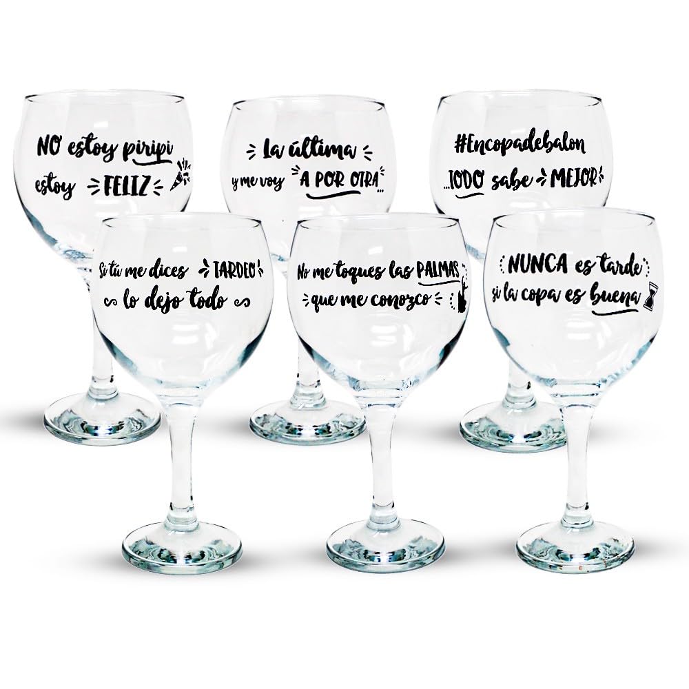 Pack. 6 Copas Balón Cocktail cristal 64.5 cl. frases divertidas nueva temporada
