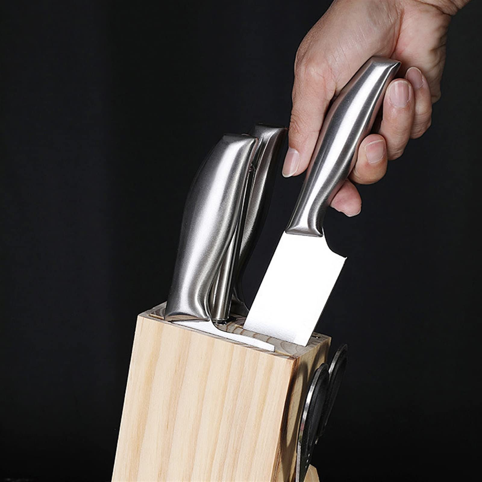 6pcs Cleaver Cleaver Sets de Acero Inoxidable Afilamiento de la Varilla Ginder Kit de Corte de Cortador de Chopper con Bloque de Madera sólida
