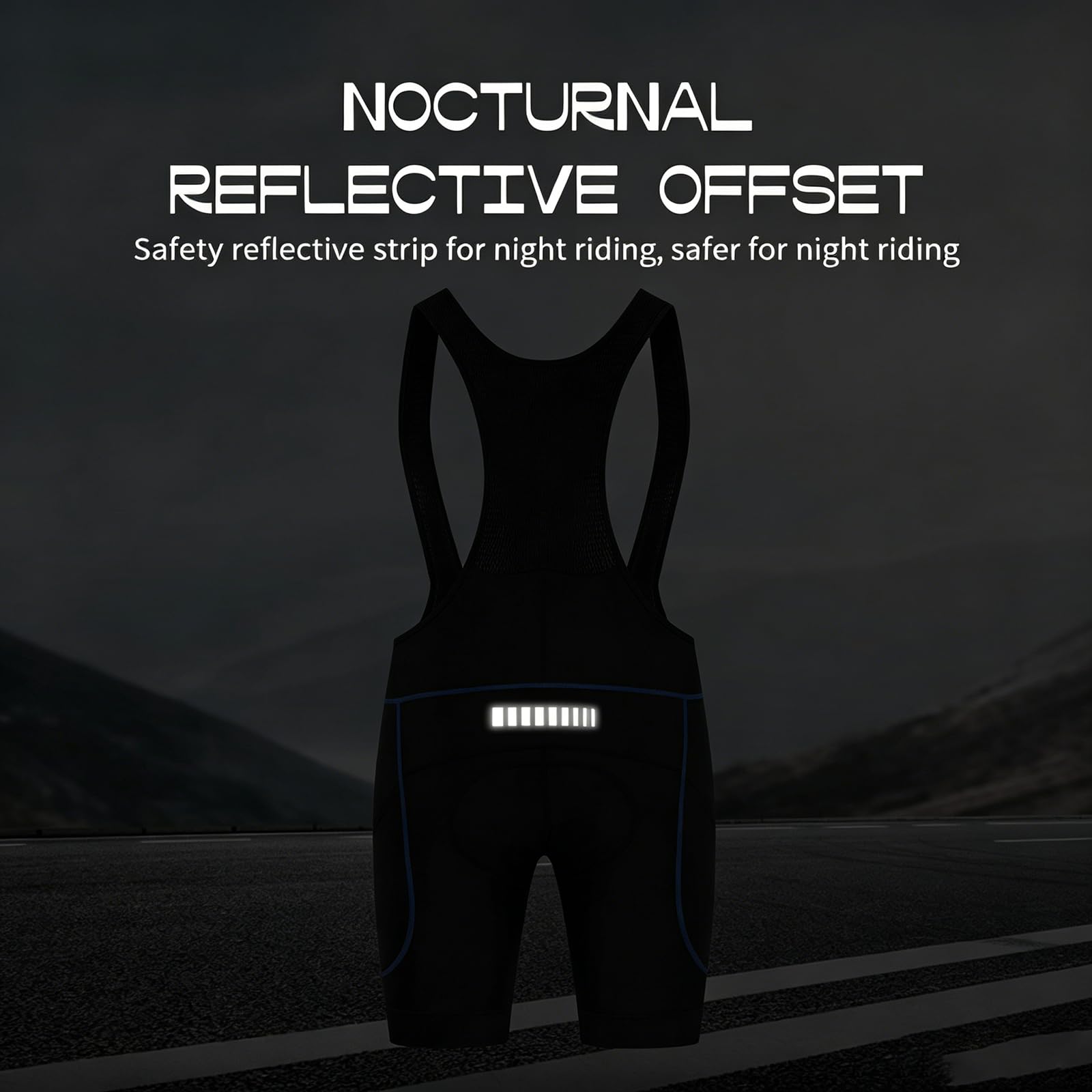 Pantaloncini da ciclismo da uomo con bretelle e imbottitura in gel 5D, pantaloncini da ciclismo traspiranti ad asciugatura rapida, con 3 tasche e strisce riflettenti; calzamaglia da ciclismo su strada