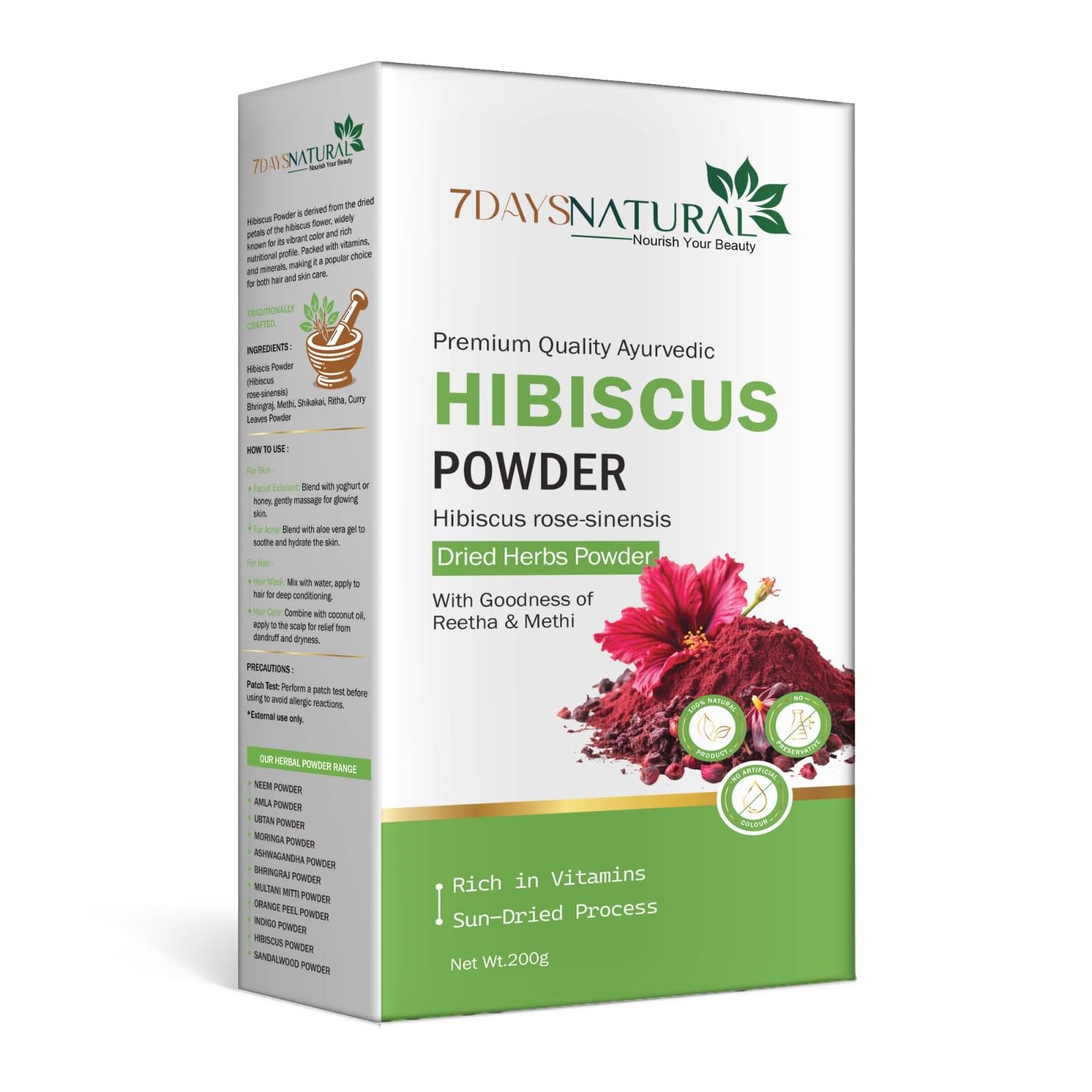 7daysnatural 7Days Natural Hibiscus powder for hair growth (200 Grams) | Ideal for Hair pack, Face pack, Eating, and Hibiscus tea | Gudhal Ka Phool Powder | 100% Pure and Natural, No Preservatives-picture-52