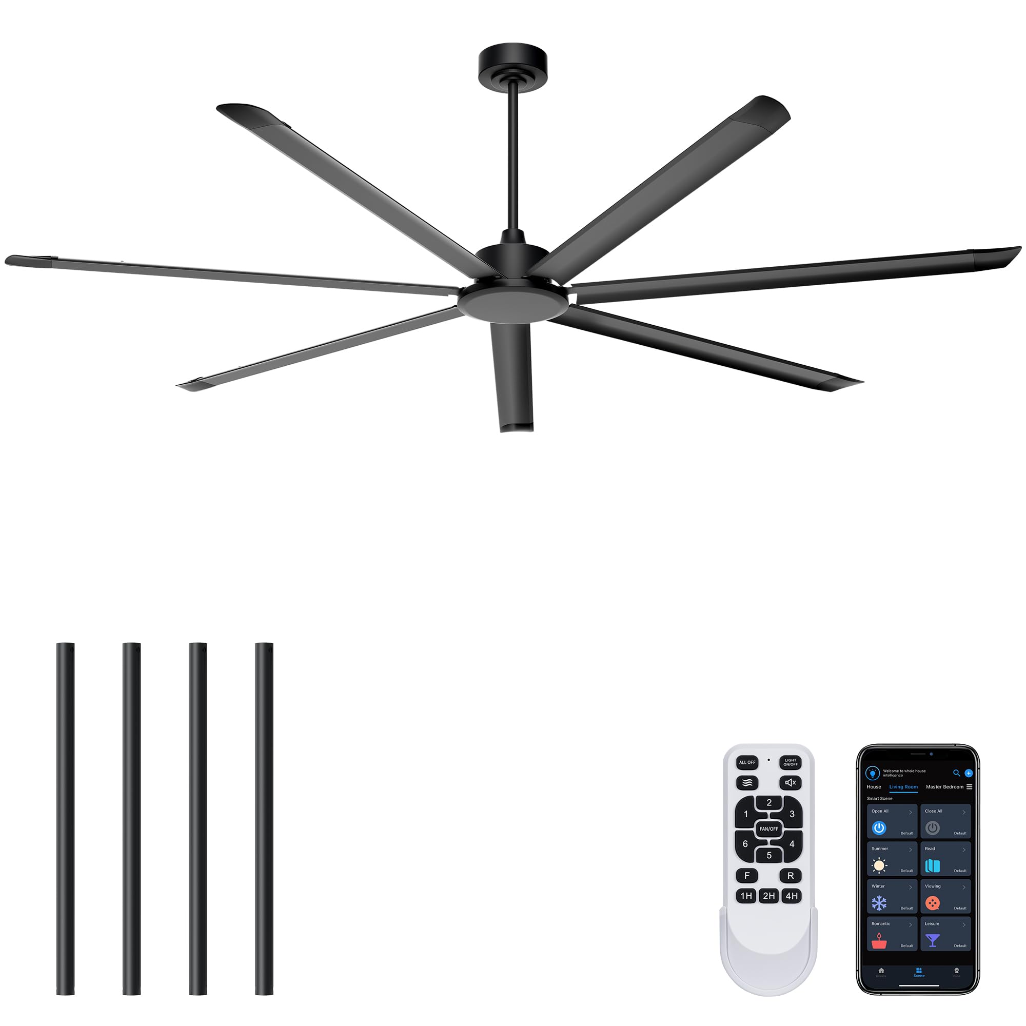 Ohniyou 96 inch industrial ceiling fan with remote and app