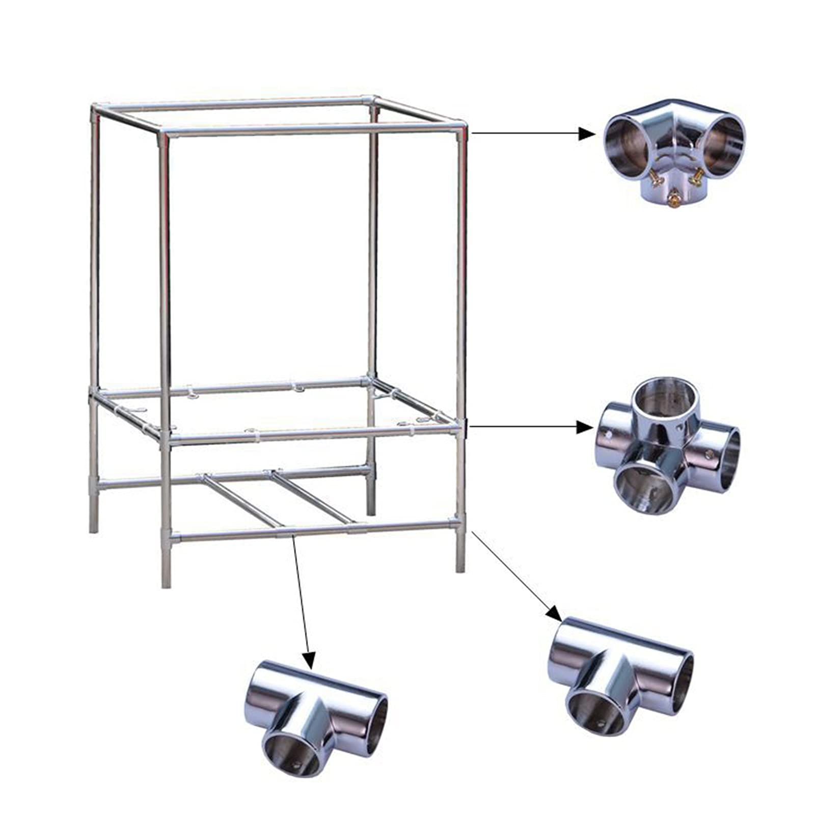 4 Pièces Raccords Pour Tube Acier Inoxydable 25mm - Type T, L, Parallèle - Pour étagères, Tringles à Vêtements