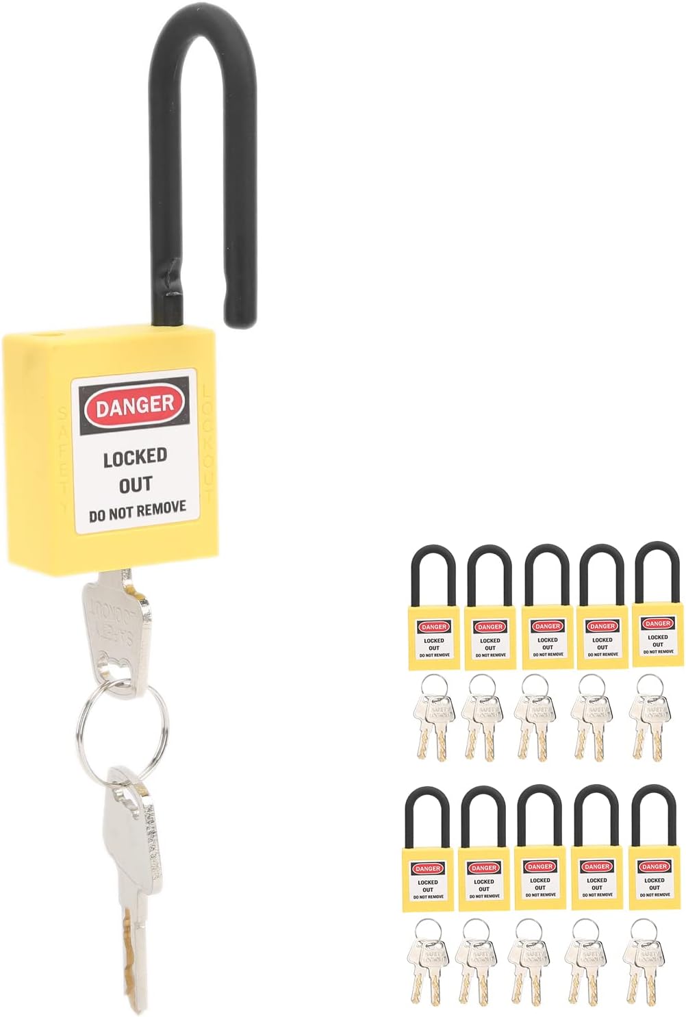 10 Pack Electrical Padlocks Sturdy for Lockout Tagout, Yellow Lock Out Locks, Lockout for Lockout Tagout, Pa Lockout Insulated Padlocks, Lock Beam Diameter 6Mm/0.24In, Length 38Mm/1.5In